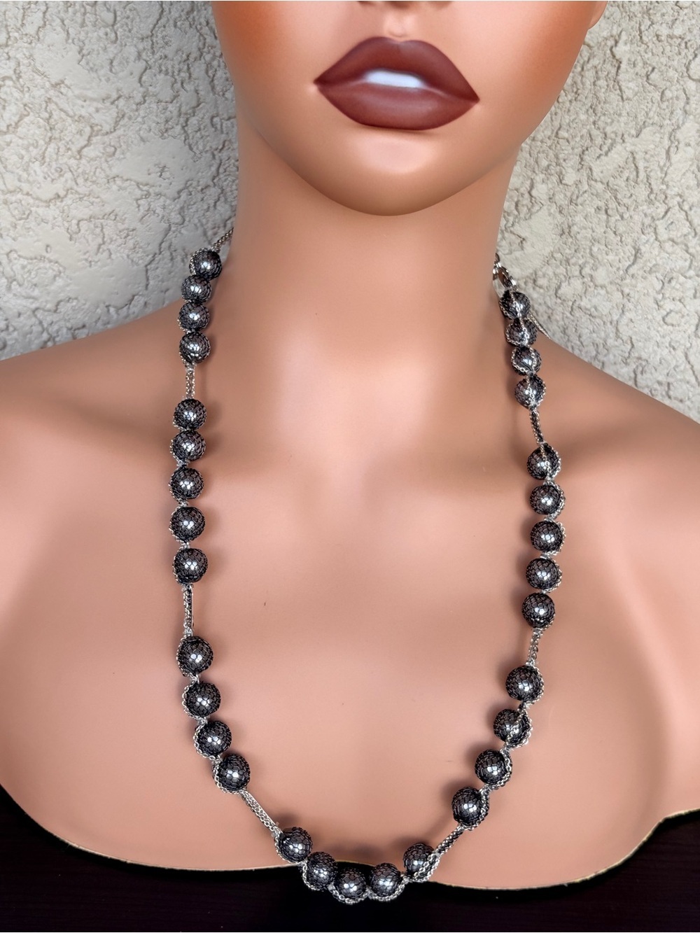 Loft Silver/Gray/Black Mesh Beaded Necklace